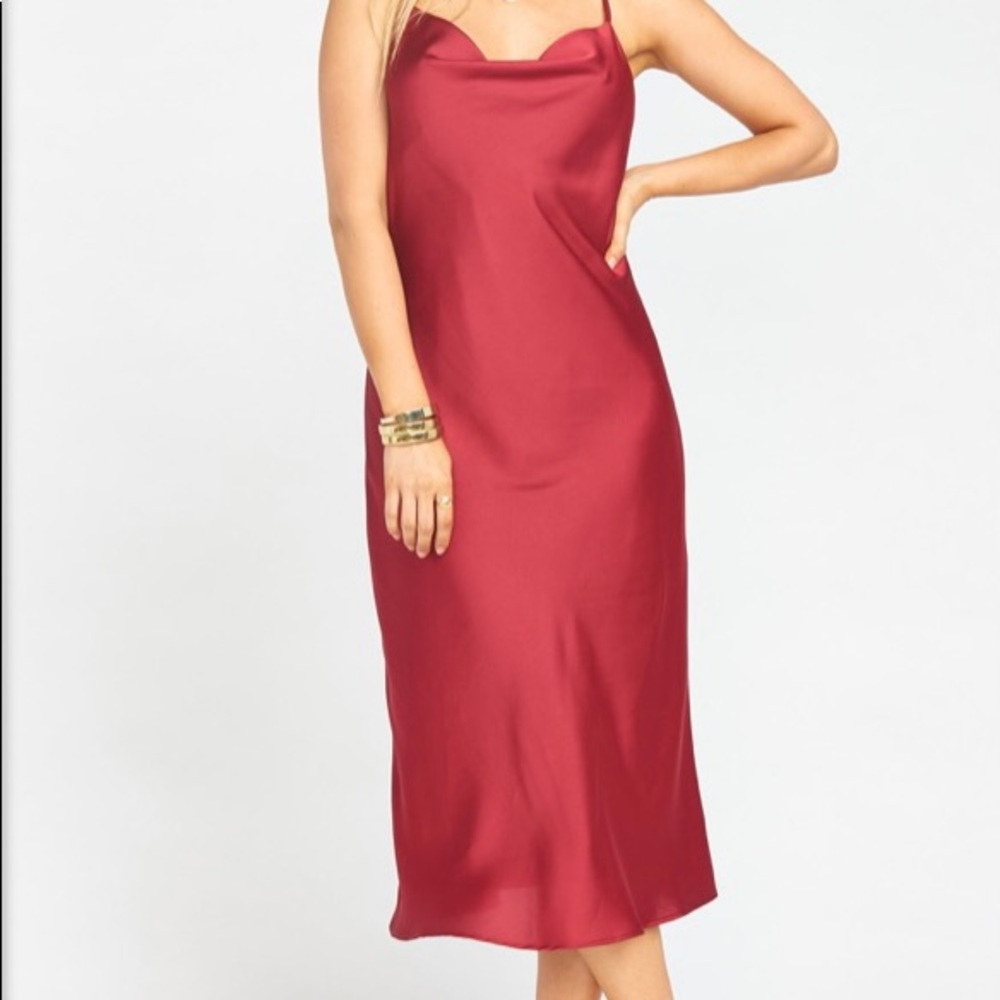 Red Verona Cowl Neck Midi Length Dress